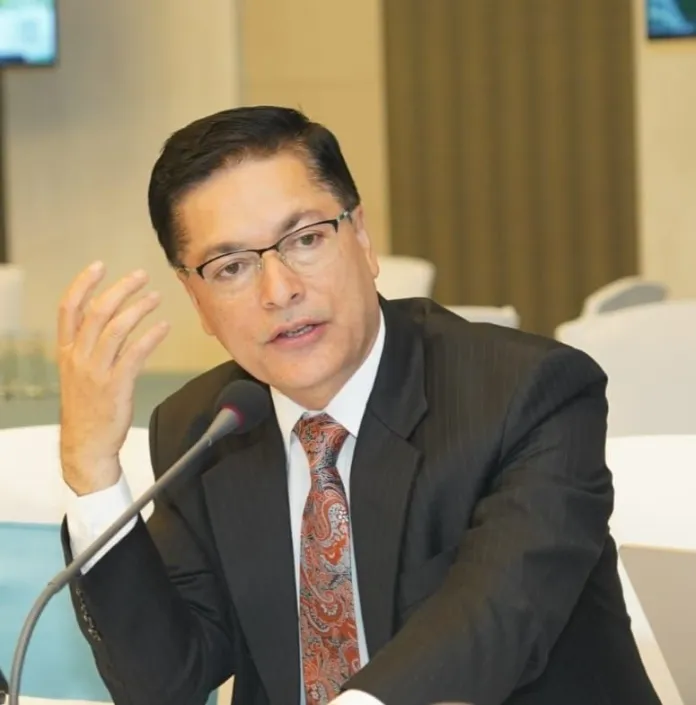 Prabal Adhikari speaking at an energy-sector meeting